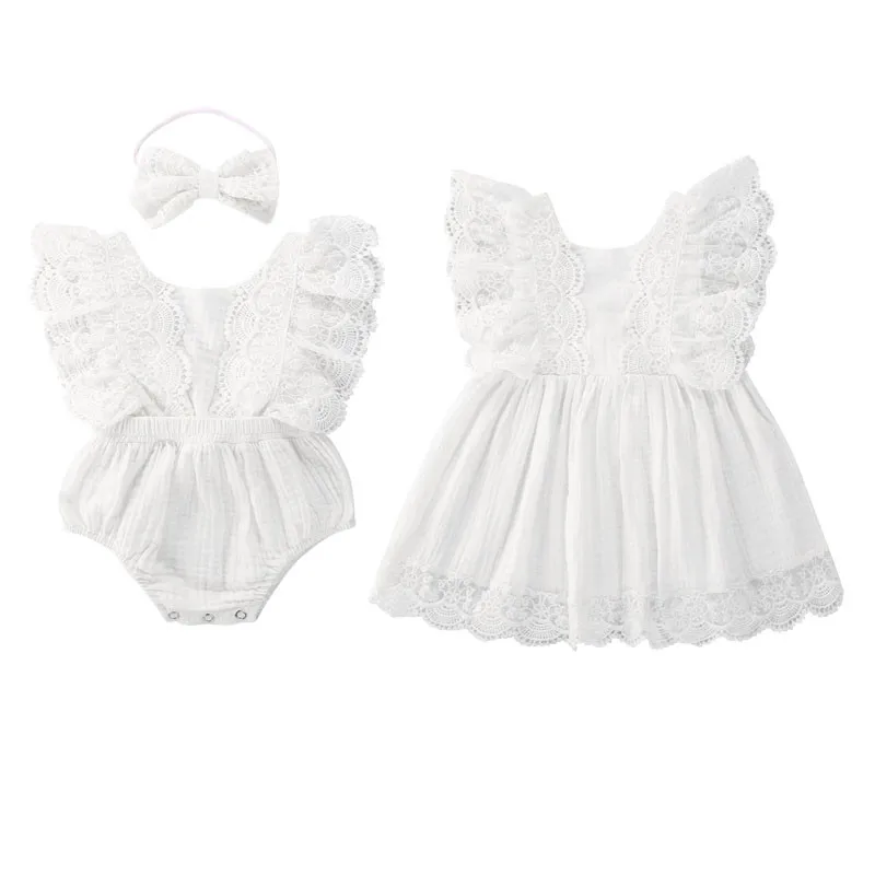 Комбинезон/ платье принцессы FOCUSNORM для новорожденных девочек, кружевные комбинезоны с цветочным принтом и оборками с коротким рукавом, наряды
