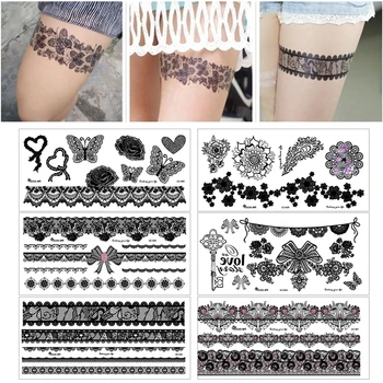 1 шт. временная татуировка, водонепроницаемая, защищенная от пота, тату-наклейки, индивидуальность, нетоксичный цветок, черные кружевные тату-наклейки