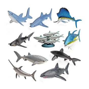 10ШТ Пластиковых фигурок морских животных, голубой акулий плавник, Тунец, Сардины, аниме-экшены, скульптуры и фигурки, новые детские игрушки, подарки для детей