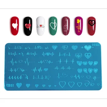 1шт Шаблоны для дизайна ногтей в виде сердца / полосы, Штамповочная пластина, Аксессуары для маникюра, Трафарет для полировки ногтей из нержавеющей стали