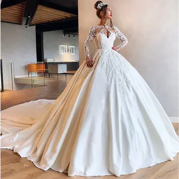 2020 Винтажное Свадебное платье с длинным шлейфом, Бальное платье с длинным рукавом, Кружевные аппликации, Vestido De Noiva, Свадебное платье на заказ