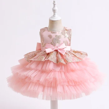 2023 Летнее платье на 1-й день рождения для маленьких девочек, кружевное платье для торта принцессы на крещение, платья для девочек, пушистый костюм 0-5 лет