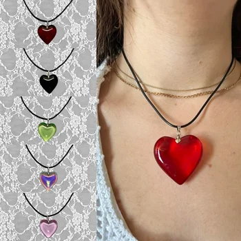 2023 Новое эстетическое Ожерелье Y2k Love Heart для женщин, модные подвески в стиле Гранж, хип-хоп, Розовое сердце, ожерелья, Подарочные украшения для девочек в стиле Рейв.