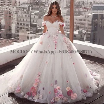 2023 Роскошные Белые Платья Для Выпускного Вечера С Открытыми Плечами и 3D Цветами, Пышное Блестящее Бальное Платье Из Тюля, Милая Vestido De Fiesta
