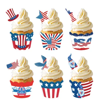 24шт Национальный День Памяти, Топперы Для Кексов, 4 Июля, Топперы Для Торта, Патриотическое Украшение Торта США, Дизайн Американского Флага Для Детей