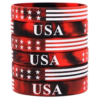 300шт. Американский флаг с тонкой белой линией, резиновые браслеты с завитками США, силиконовые браслеты