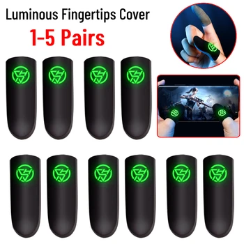 5-1 Пара светящихся перчаток для пальцев с сенсорным экраном для мобильных игр, противоскользящий чувствительный рукав для большого пальца для игры PUBG