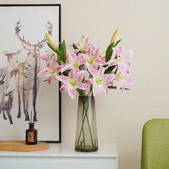 5 Искусственных имитированных цветов Букет искусственных лилий длиной 75 см Сделай сам Креативный букет в подарок друзьям Украшение гостиной