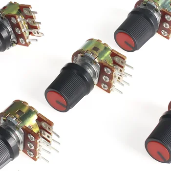 5 комплектов Потенциометров WH148 1K 10K 20K 50K 100K 250K 1M 15mm 6pin Линейный Конический Поворотный Потенциометрический Резистор с Красной Крышкой AG3
