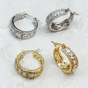 5 пар круглых сережек-обручей с геометрическим кристаллом циркония, женские серьги, модные ювелирные изделия, серьги 30440