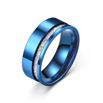 8 мм Синее модное готическое мужское кольцо из нержавеющей стали с масляным шелковым узором Для вечеринки, свадебного шарма, ювелирного подарка 2023 Года, Новинка