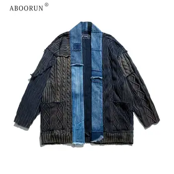 ABOORUN Мужская Винтажная Куртка Tao Robe Hi Street Витой Свитер Трикотаж Кардиган Пальто для Мужчин