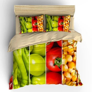 AHSNME, Комплекты для овощей и фруктовых салатов высокой четкости, Летний Комплект постельного белья, перец, Помидоры, фасоль, Индивидуальный комплект постельного белья King