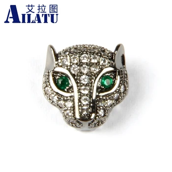 Ailatu Animal Shape Micro Pave Прозрачный Cz шарм в виде головы леопарда, украшенный для модного браслета DIY, ожерелья, модных ювелирных изделий