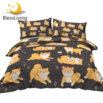 BlessLiving Shiba Inu Комплект Постельных принадлежностей Kawaii Dog Home Bed Set для Детей С Животными Пододеяльник С Мультяшным Принтом Забавное Постельное Белье Queen 3шт