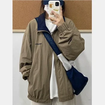 Deeptown Винтажная Женская ветровка, бейсбольная куртка, Японские куртки Harajuku Оверсайз, Опрятная пара, уличная одежда, Корейская мода