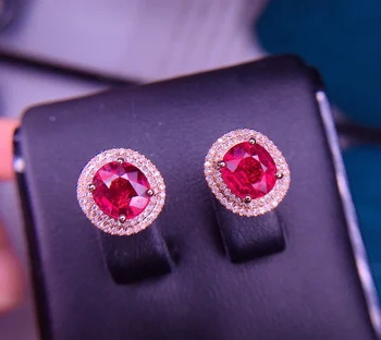 ET Fine Jewelry Настоящее розовое золото 18 Карат, Красный турмалин, бриллианты весом 3,2 карата, серьги-гвоздики для женщин