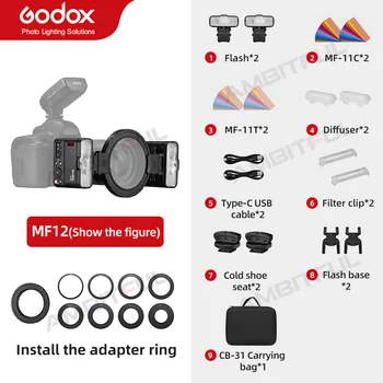 Godox MF12 Macro Mini Flash Speedlite встроенная TTL-вспышка Godox X System + Рассеиватель Цветного фильтра для макросъемки