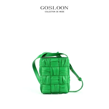 GOSLOON-2023 бренд оригинальный дизайн женская сумка через плечо из овчины черный формальный стиль тканая кожаная сумка для мобильного телефона мода