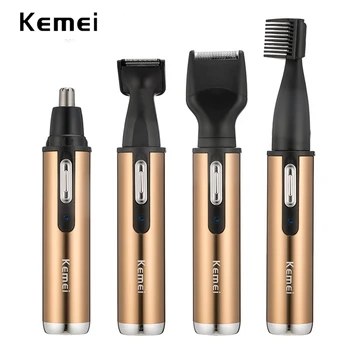 kemei 4 в 1 триммер для волос, электрический триммер для носа, перезаряжаемый мужской триммер для ушей и носа, женский уход за лицом, бритва для бороды и бровей