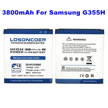 LOSONCOER 3800 мАч EB-BG355BBE Для Samsung Galaxy CORE II 2 G355 Аккумулятор SM-G355H SM-G3558 SM-G3586V G3588V G3559 G355H G3586/Ч