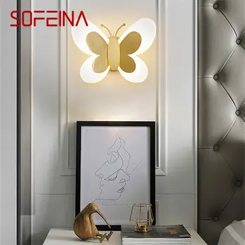 SOFEINA Indoor Gold Copper Butterfly Прикроватное Освещение LED 3 Цвета Реалистичный Креативный Настенный Светильник для Домашнего Декора Гостиной