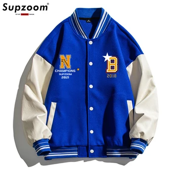 Supzoom/ Новое поступление, осенне-зимний Модный мужской топ в стиле пэчворк, свободное повседневное спортивное пальто, бейсбольная куртка с прострочкой