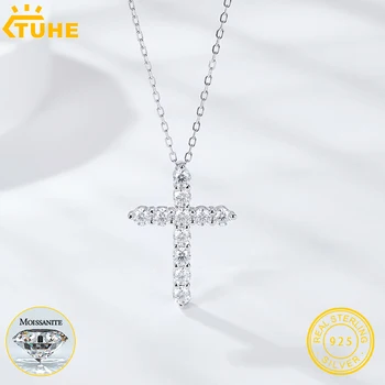 TUHE D Color 3 мм Ожерелье с крестом из муассанита для женщин, 100% серебряная цепочка Иисуса из стерлингового серебра S925 пробы, изысканные ювелирные изделия