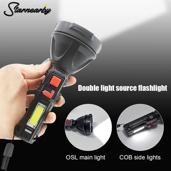 USB Перезаряжаемый фонарик, портативный светодиодный фонарик, водонепроницаемый прожектор, мощный дальнобойный фонарик для пеших прогулок на открытом воздухе