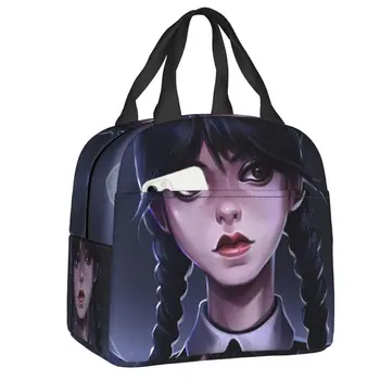 Wednesday Addams Термоизолированная сумка для ланча Женская Комедия ужасов ТВ Контейнер для ланча для кемпинга и путешествий Коробка для хранения продуктов питания