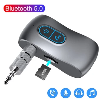 Адаптер беспроводного аудиоприемника Bluetooth 5.0 3,5 ММ Музыкальный приемник Aux для воспроизведения музыки на TF-карте Автомобильный адаптер для громкой связи Автомобильный комплект