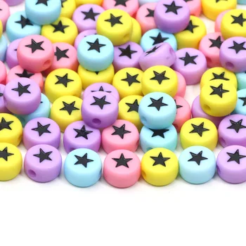 Акриловые бусины 4x7 мм, цветные Плоские Круглые, с милым рисунком в виде звезды, Свободные бусины-распорки Для изготовления ювелирных изделий, Серьги 