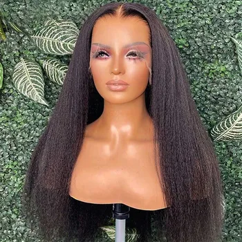 Афро Кудрявый парик с прямыми кружевами спереди Красновато-коричневый Натуральный Черный парик с прямыми кружевами Яки для чернокожих женщин, предварительно выщипанный из волос младенца