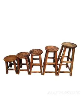Барный стул из массива дерева, высокий табурет, простой табурет для отдыха, стул с ретро спинкой, барный высокий табурет, круглый табурет, скамейка, деревянный табурет, барный стул