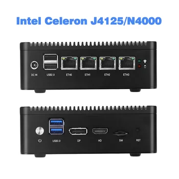 Безвентиляторный мини-ПК Программный маршрутизатор Intel Celeron J4125/N4000 4xIntel I225/i226 2.5G LAN DP pfSense Firewall Appliance ESXI AES-NI