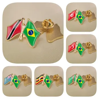 Бразилия и Тринидад и Тобаго Тунис Турция Туркменистан Тувалу Уганда Скрещенные флаги Дружбы булавки для лацканов брейды