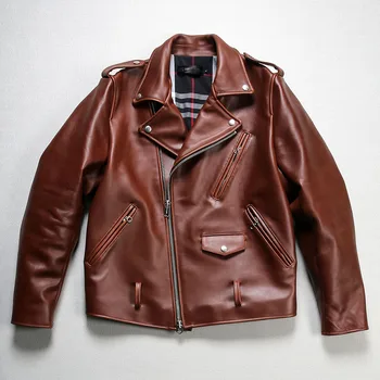 Весенне-осенние байкерские модели J24, кожаная куртка с косой молнией, мужская куртка с лацканами, масляно-восковая утолщенная куртка из воловьей кожи Horween