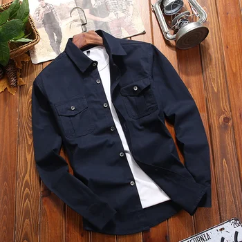 Весенне-осенняя куртка, мужская рубашка с длинным рукавом, мужская рабочая одежда, модная повседневная универсальная приталенная джинсовая куртка для мужчин