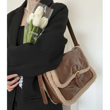 Винтажные коричневые сумки-мессенджеры JIAERDI, женские сумки из искусственной кожи Ягненка с ромбическим рисунком, женские повседневные сумки через плечо большой емкости