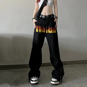 Винтажные уличные джинсы оверсайз с вышивкой в стиле хип-хоп, женские повседневные широкие мешковатые брюки Y2K, джинсы-бойфренды для женщин