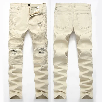 Высококачественные верхние джинсы, джинсовая ткань с дырками, мужские ретро-брюки Tide, европейские и американские брюки большого размера, тонкие эластичные