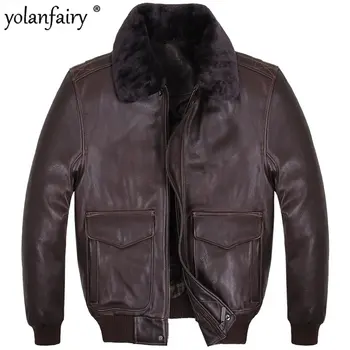Высококачественный летный костюм, куртка из натуральной кожи с меховым воротником, мужское пальто из толстой воловьей кожи, зимняя мужская кожаная куртка F