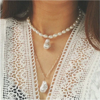 Геометрическое ожерелье с имитацией жемчуга для женщин, элегантные ожерелья-чокеры с многослойной цепочкой из белого жемчуга, украшенные бисером, ювелирные изделия