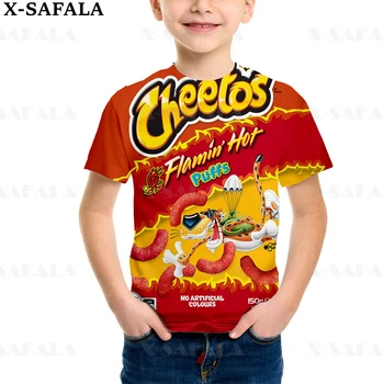 Горячая футболка Cheetos Food Puffs Для Мальчиков, Топы с короткими рукавами, Детская Одежда для девочек, Летняя Футболка, Одежда для Малышей 2-8 Лет13