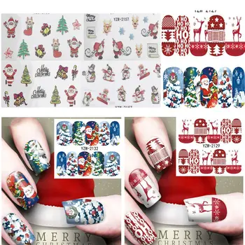 Горячие Снежинки Санта-Клауса, Рождественские наклейки для красоты, Наклейки для переноса воды, наклейки для дизайна ногтей