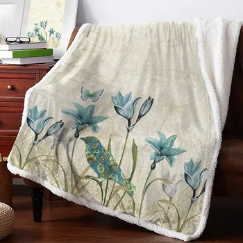Деревенский Винтажный цветок Тюльпана, птица, зимнее теплое кашемировое одеяло для кровати, шерстяные одеяла для офиса, покрывало на кровать