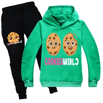 Детская одежда COOKIE SWIRL C для мальчиков, повседневный костюм с капюшоном, комплект из 2 предметов, спортивная толстовка со штанами для маленьких девочек, детская теплая одежда