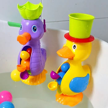 Детские игрушки для душа и ванны, милые мультяшные Желтые Утки с животными, Водяное колесо, инструмент для распыления воды, Детский кран, игра для купания, игра для детей