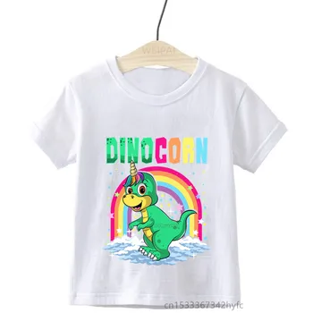 Детские футболки с принтом динозавра Для мальчиков и девочек, футболки с динозавром в виде единорога для малышей, забавные милые подарочные футболки для малышей