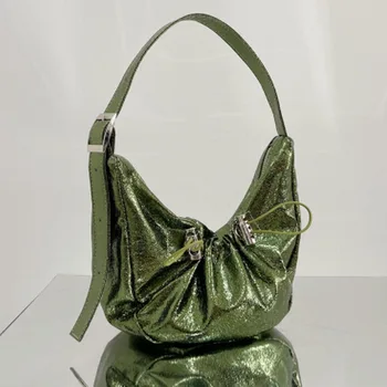 Дизайнерская плиссированная женская сумка, модная сумка-полумесяц, сумка через плечо, сумка для подмышек, блестящая Универсальная повседневная сумочка.